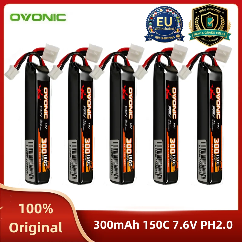 HOT OVONIC 2S HV 7.6V 300mAh 150C Lithium Battery PH2.0 For FPV Drone Remote Control Parts