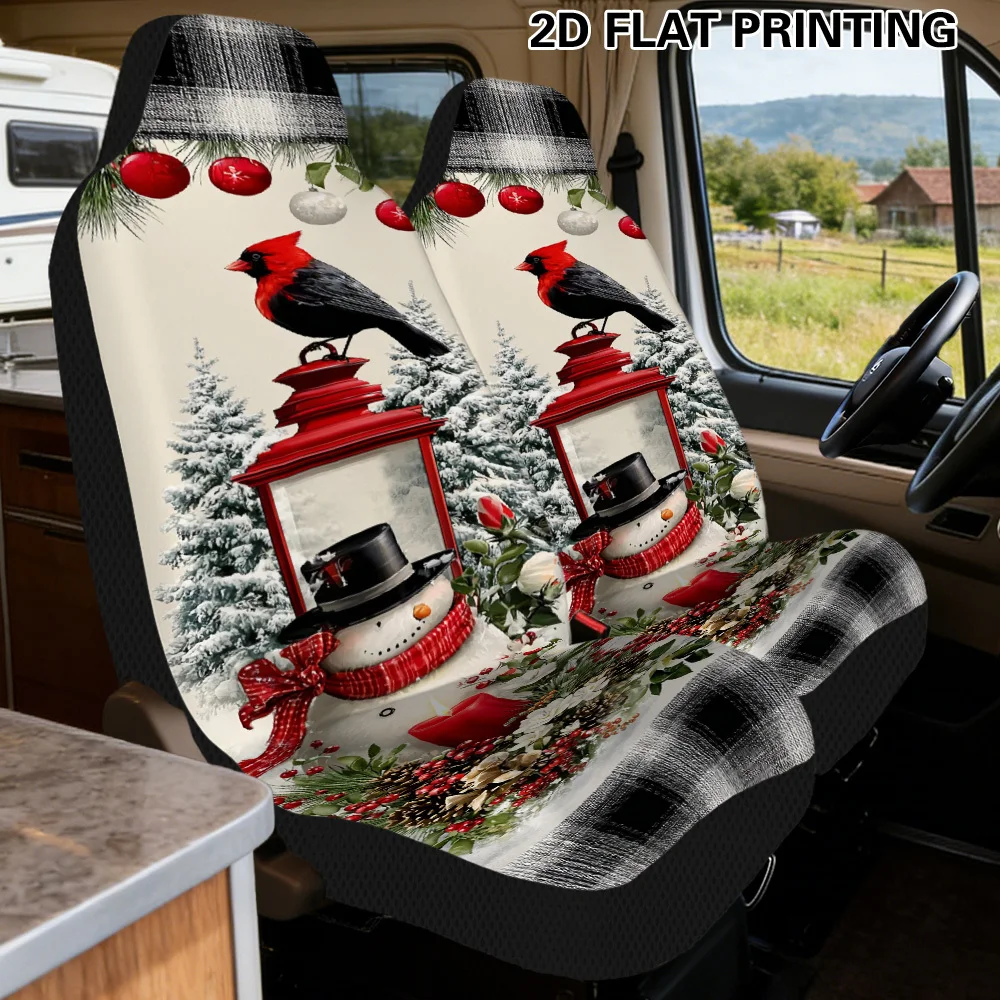 Universal 2pcs Car Seat Cover Set Christmas Snowman Trees Cardinal Decor Theme, Breathable Comfortable Seat Cushions