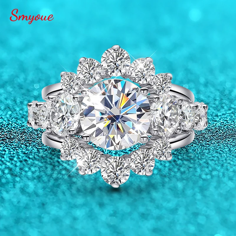 

Smyoue 9.8CTTW Certified Full Moissanite Engagement Ring for Women Sparkling Simulated Diamond Jewelry S925 Sterling Silver GRA