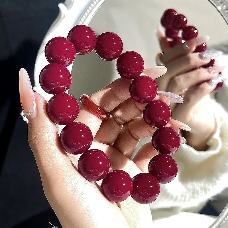 

Rose Mulberry Large Size White Jade Bodhi Root Bracelet Wrapped Around Finger Soft Wen Play Bodhi Seed Bead Women's Hand String