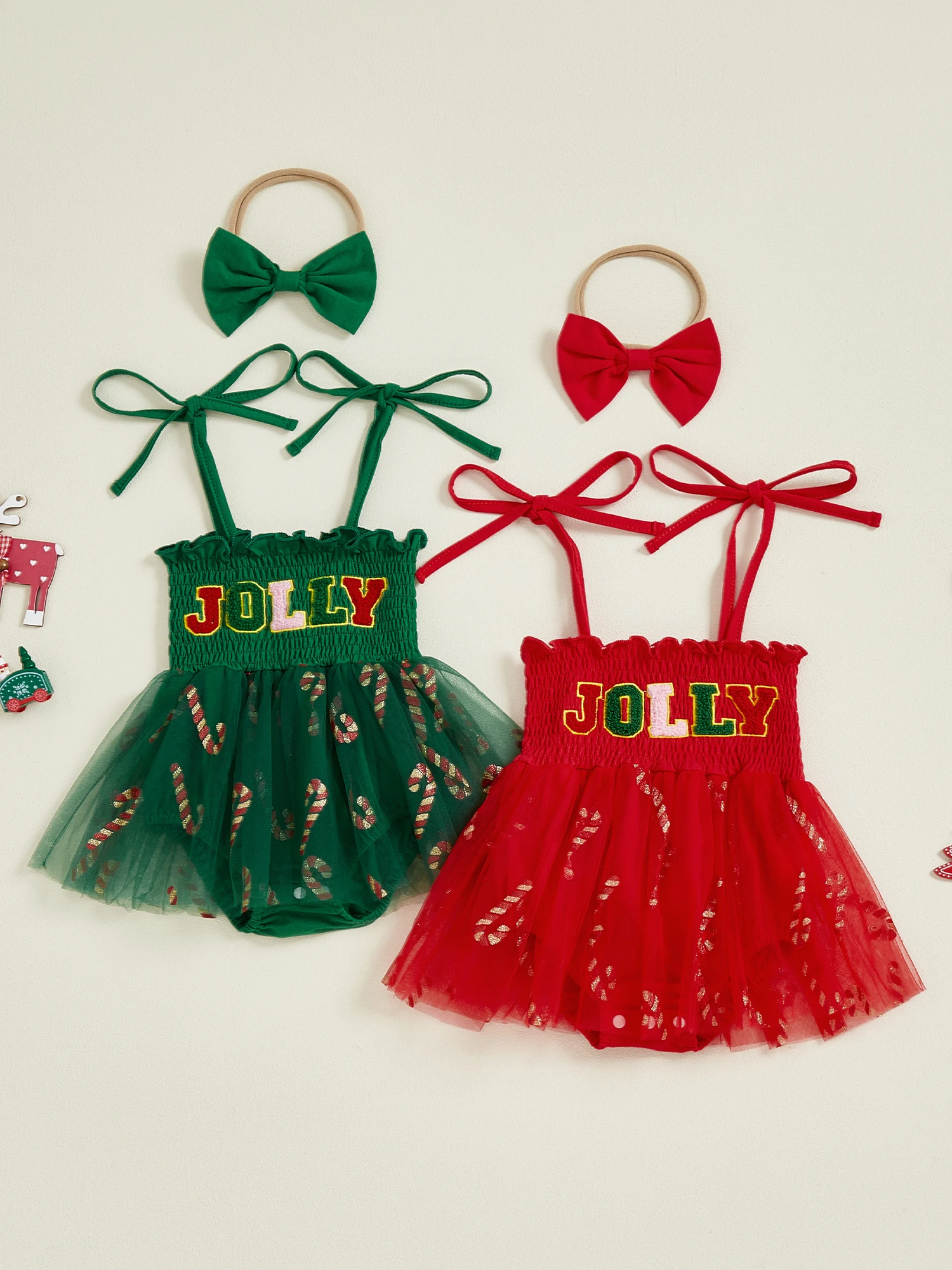 

Toddler Girls Winter Holiday Sleeveless Romper Dress with Bow Headband Set for Christmas Celebration