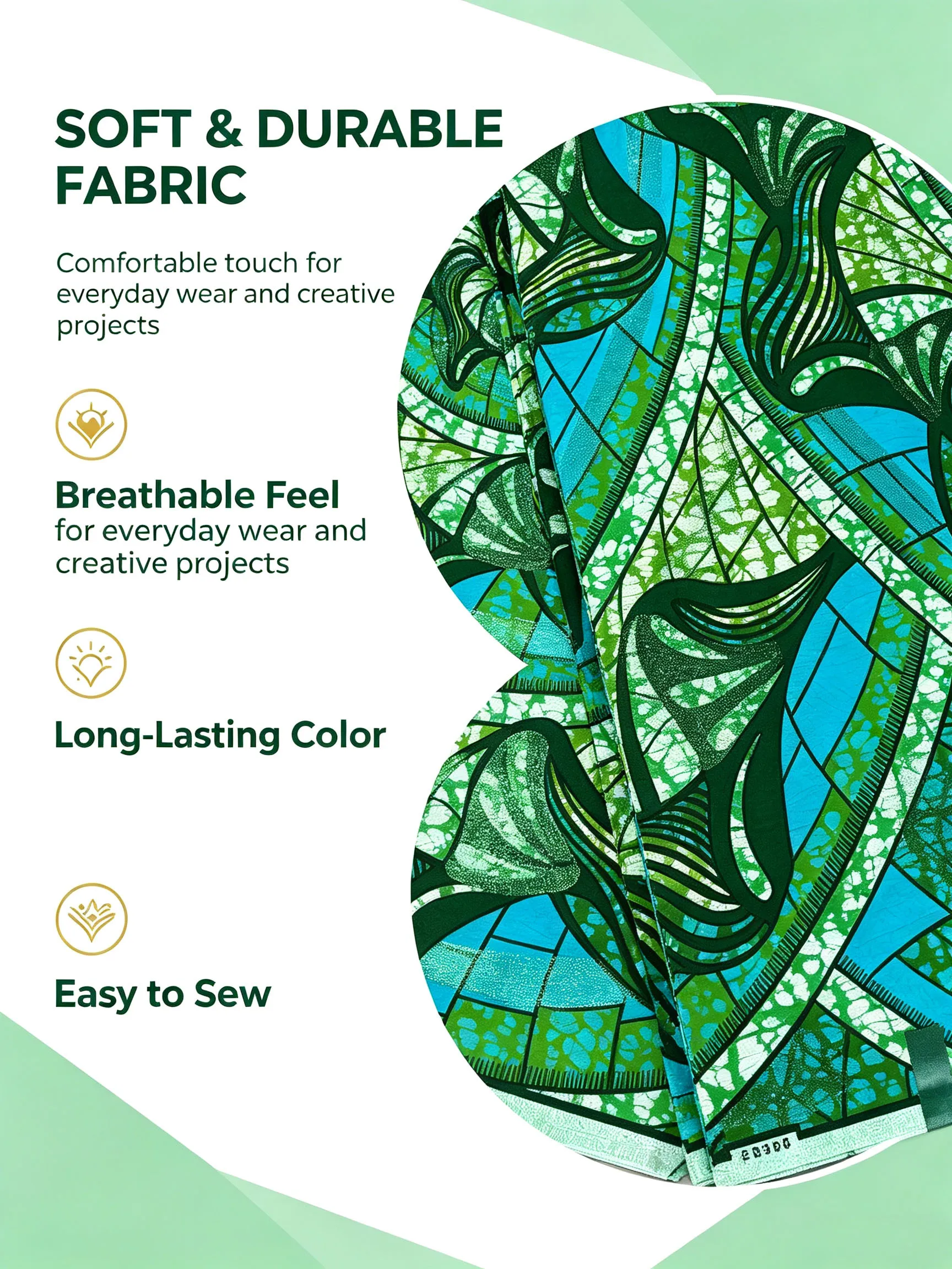 Golden Sanga African Wax Print Fabric Green Blue Ankara Pagne 6 Yards Batik Cloth For Women Dress Sewing DIY Garment Material view 6