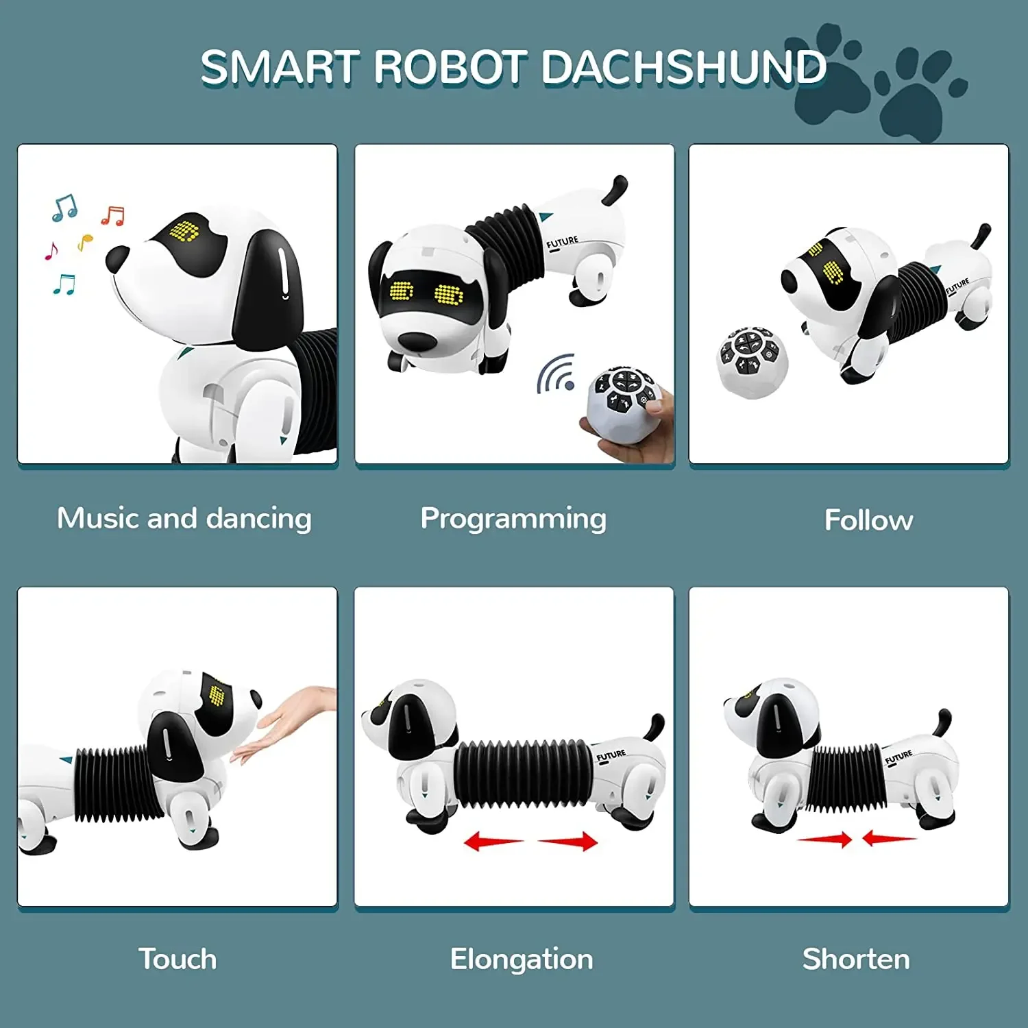 Robot giocattolo per cani interattivo RC cucciolo programmabile canta canzone danza giocattolo animale elettronico musica telecomando cane animale domestico carica USB