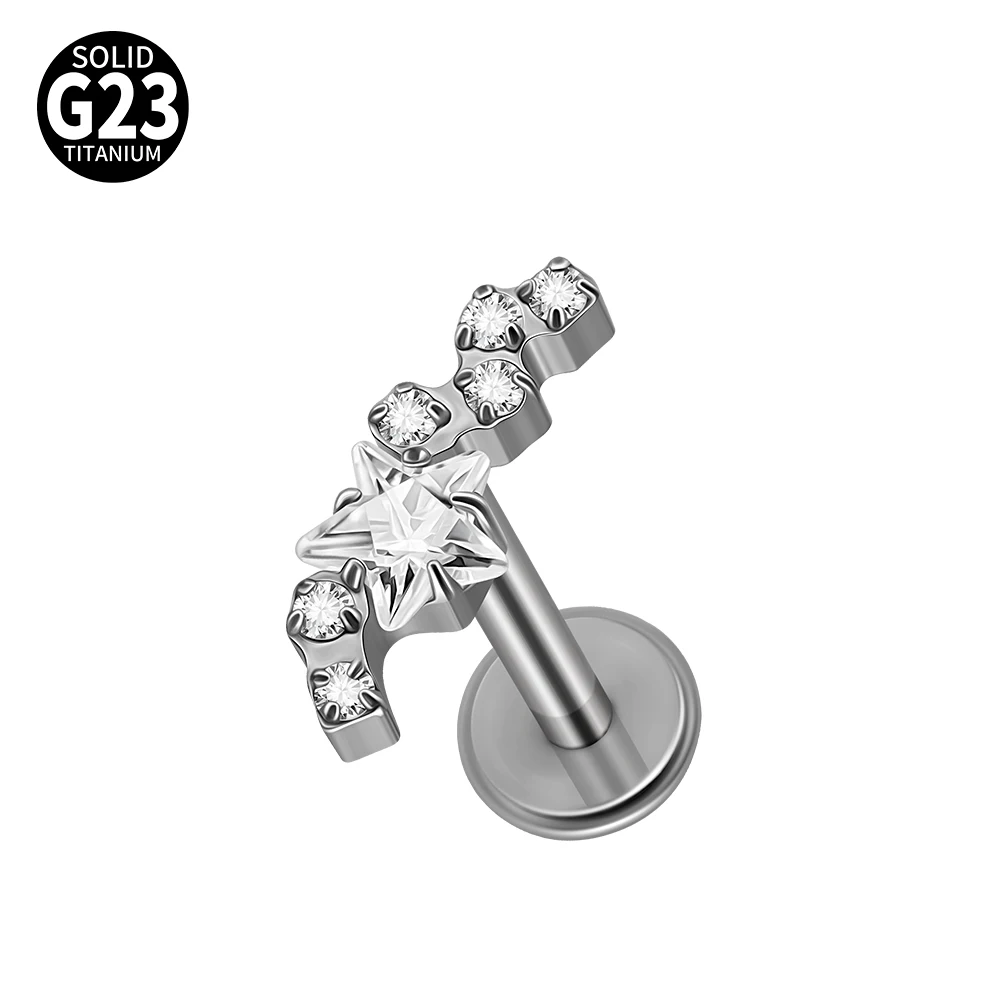 G23 Titanium Star Zircon Lip Studs