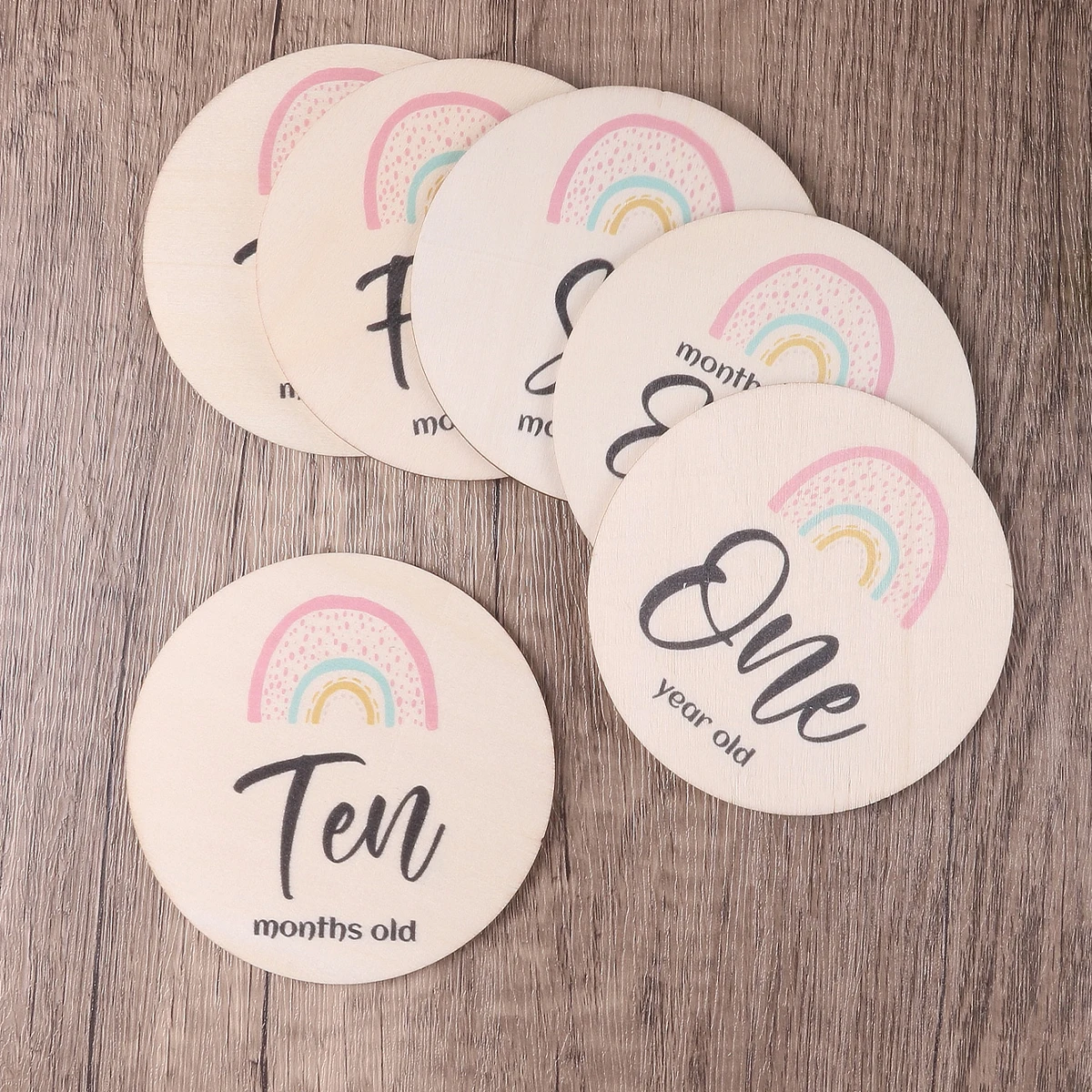 Ylsteed الوليد التصوير الدعائم خشبية الخشب رقاقة شهر تذكارية بطاقة نمو الطفل معلم قوس قزح رقائق خشبية محفورة بالليزر #5