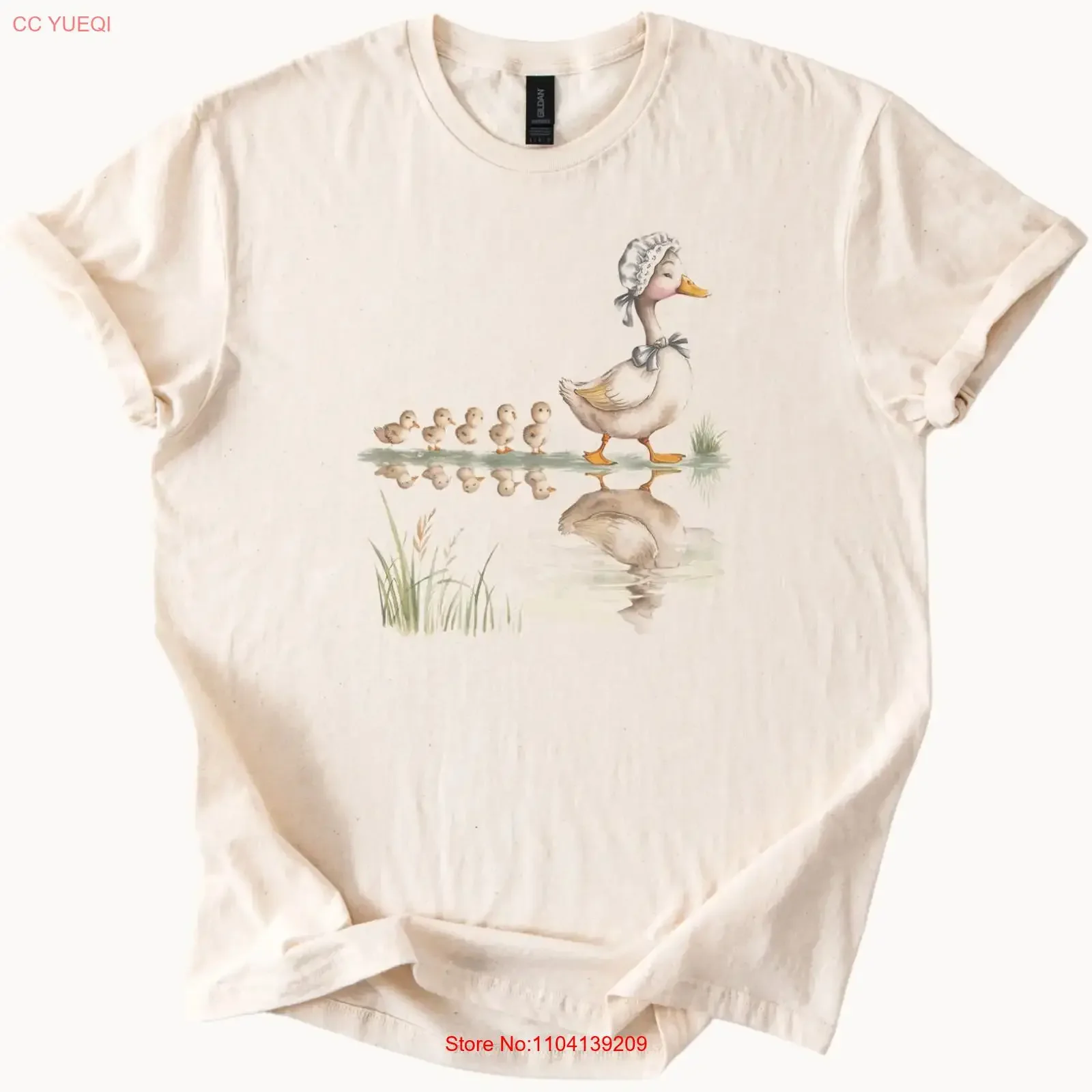 Mother Duck and Ducklings Watercolor Animal T Shirt Farm Pond vintage Washed homme Unisex Comfortable Casual Stretched Stylish