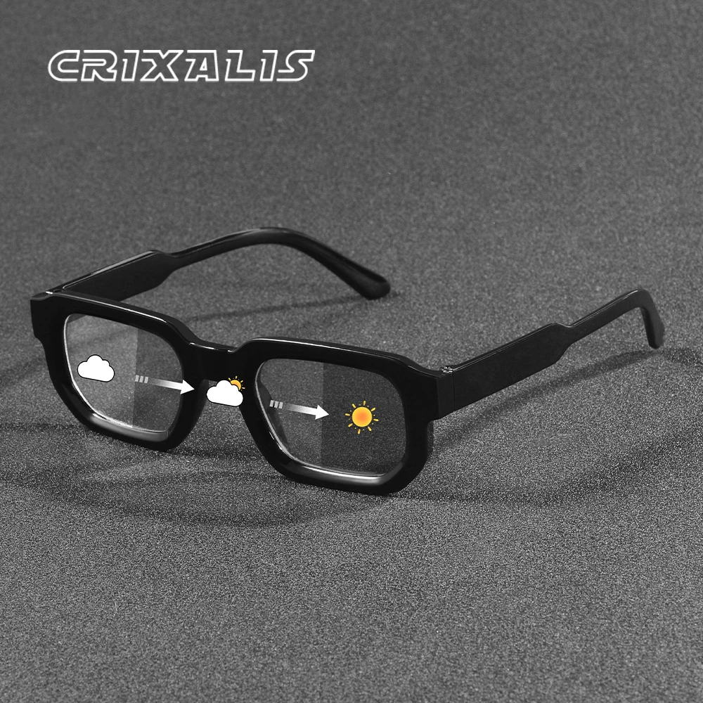 CRIXALIS Photochrome rechteckige Sonnenbrille für Männer und Frauen Y2K Vintage Angeln Laufen Sonnenbrille mit schwarzem Rahmen Schatten UV400