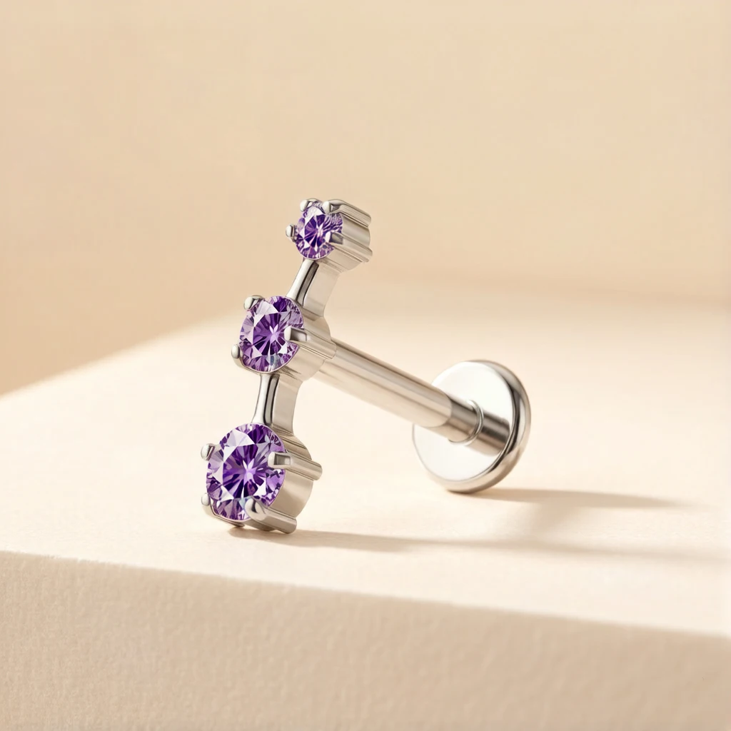 

G23 Titanium Ear Cartilage Stud Earrings for Women Internal Thread Zircon Round Nose Lobe Tragus Helix Lip Ring Jewelry Piercing