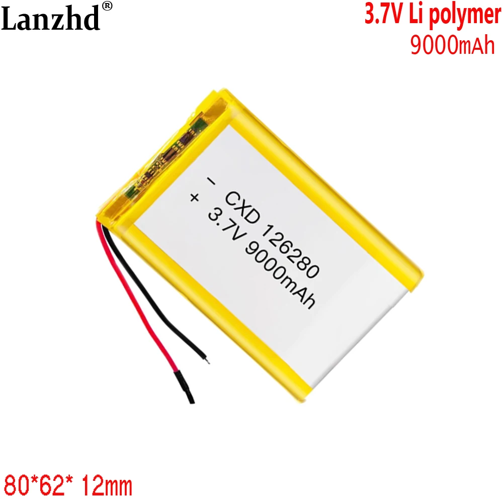 3.7V polymer lithium battery For mobile power bank outdoor audio system LED light Fast charger Commercial 9000mAh 126280