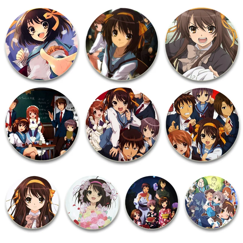 

Cartoon Style Badge Suzumiya Haruhi No Tsuisou Brooch on Backpack Clothes Nagato Yuki Kyon Round Pins for Jewelry Gift Accessory