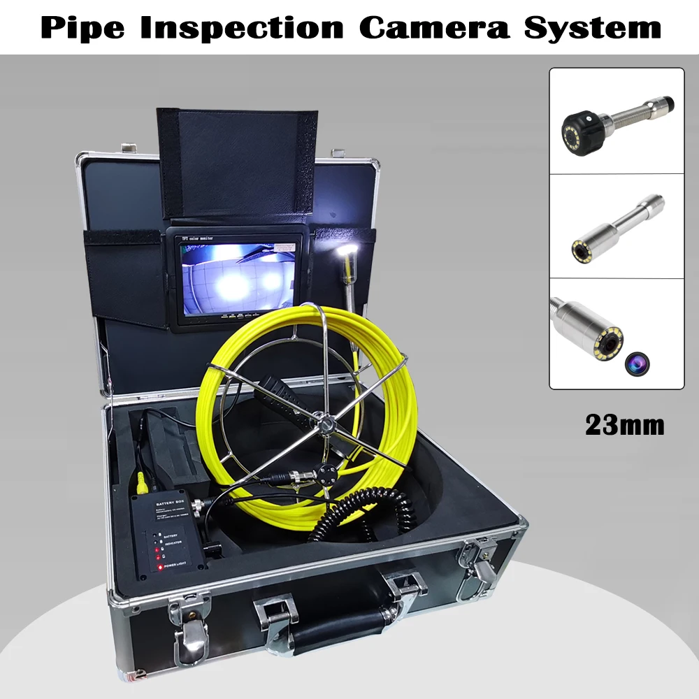 7inch LCD DVR Pipe/Sewer/Drain Video Endoscope Inspection System 20-50m Cable 23mm Pipeline Industrial Camera With 12pcs LEDS