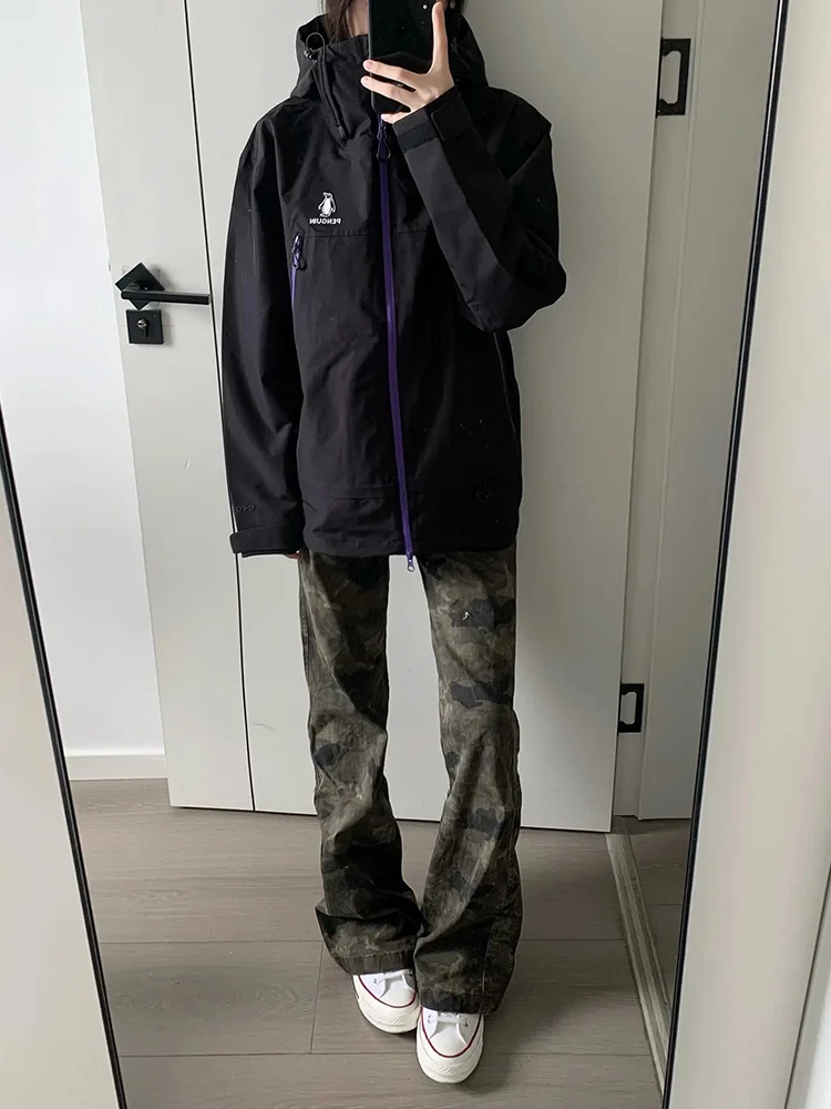 

Джинсы унисекс с высокой талией, прямые, камуфляжные, хлопковые, дизайнерские, в стиле High Street, облегающие, с эффектом «чистого» кроя