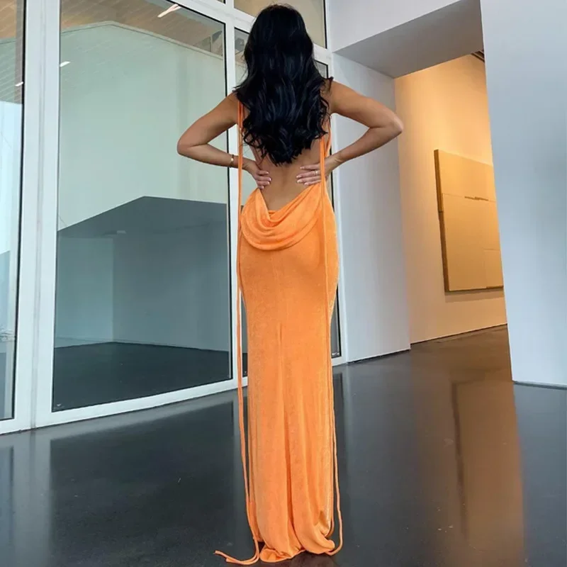 Sexy Backless Women Bandage Long Dress for Club Party Night Gown Vestido Chic Elegant Spaghetii Strap Dress Summer Beach Dress