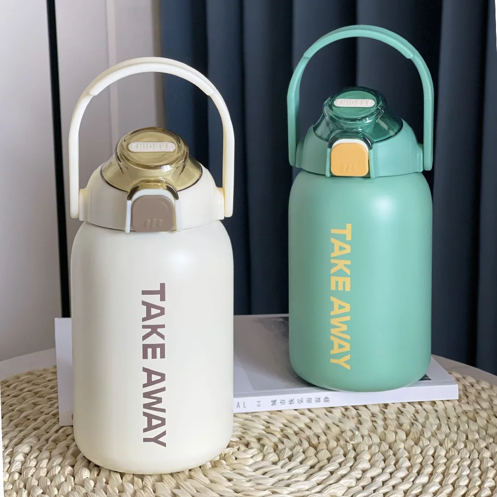 850ml Thermos Cute Water Bottle Stainless Steel Vacuum Flasks Large Capacity Thermal Tumbler Insulated Cup With Straw Mug