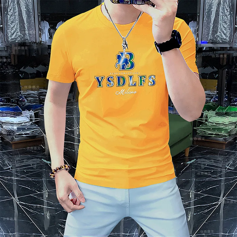 

Fashionable Men's Short Sleeved T-shirt Round Neck Tees Shirt Silky Cotton Breathable Trendy Handsome Versatile Slim Clothing