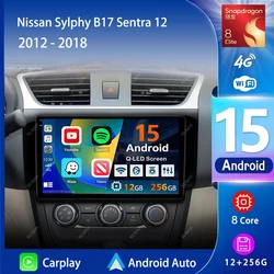 Android 15 Carplay Auto 2K Screen Car Radio Multimedia Player For Nissan Sylphy B17 Sentra 12 2012 - 2018 2 din Autoradio Stereo