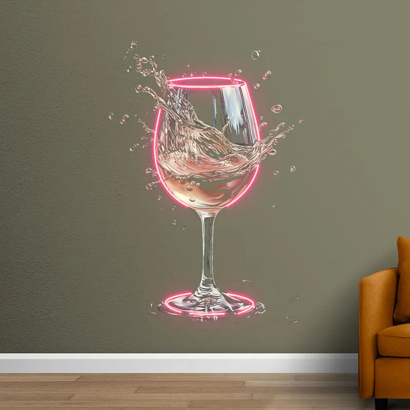 Wine In Pink Goblet Wall Hanging Decor Custom LED Neon Sign