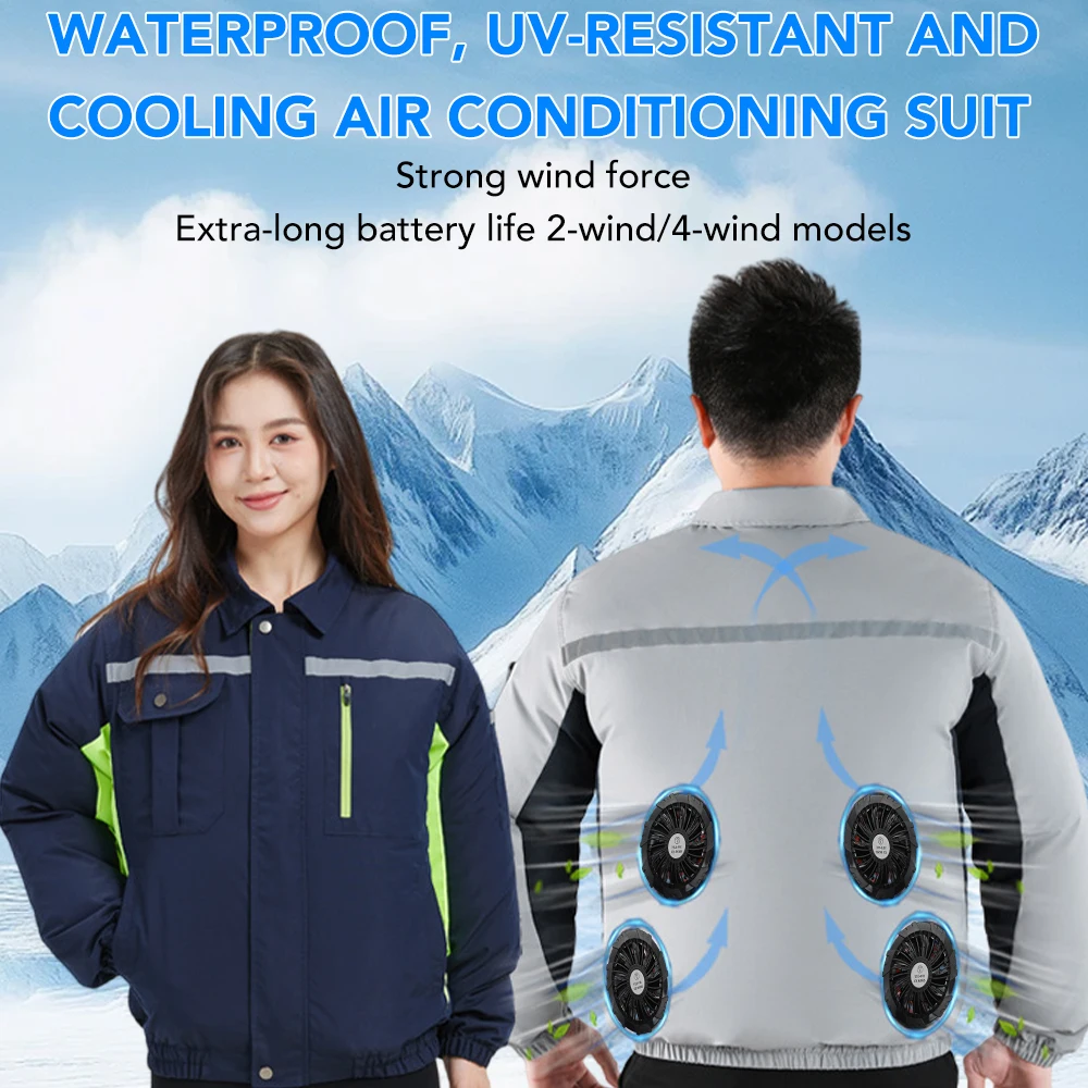 Summer Cooling Fan Jacket Four Hole Men Women Air Conditioning Refrigeration Clothes with Reflective Stripe Outdoor Work Clothes