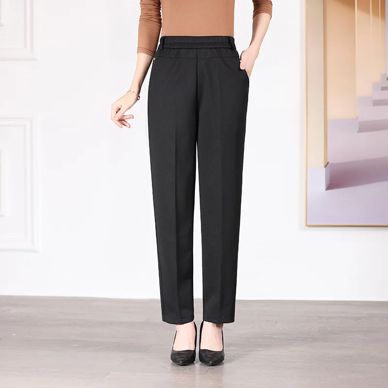 

Брюки прямого кроя с высокой талией для мам, весна-осень, большие размеры, свободные повседневные брюки для женщин, полиэстер