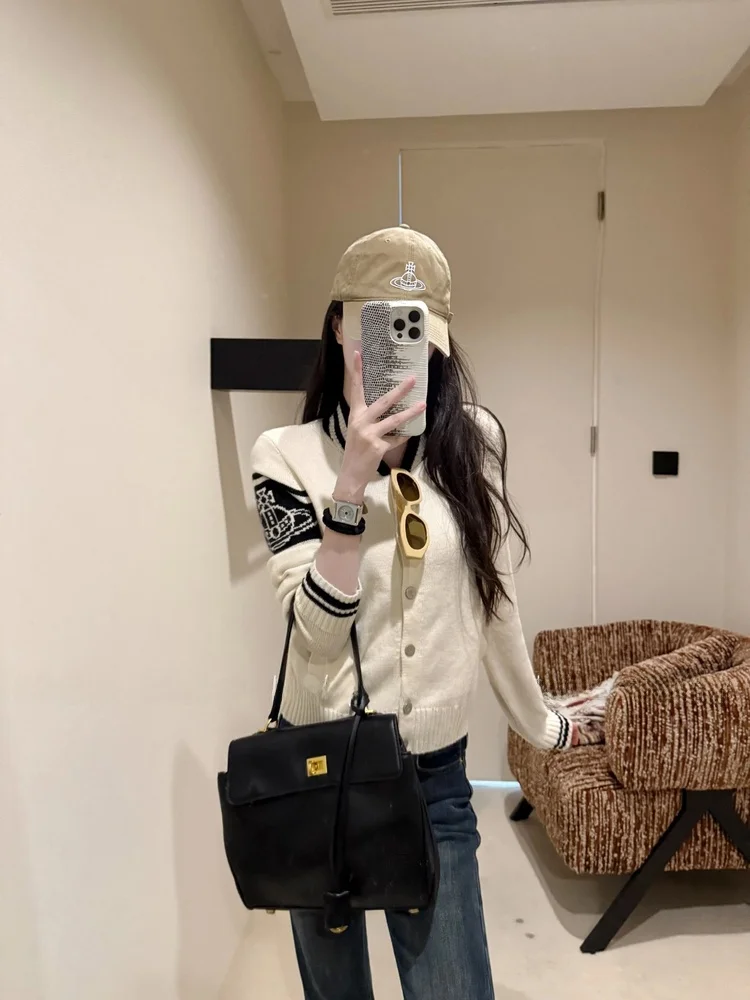 

Women's Short V-Neck Knitted Baseball Jacket Outerwear Wool Blend Cotton Acrylic Thickened Winter Casual Style Open Cardigan