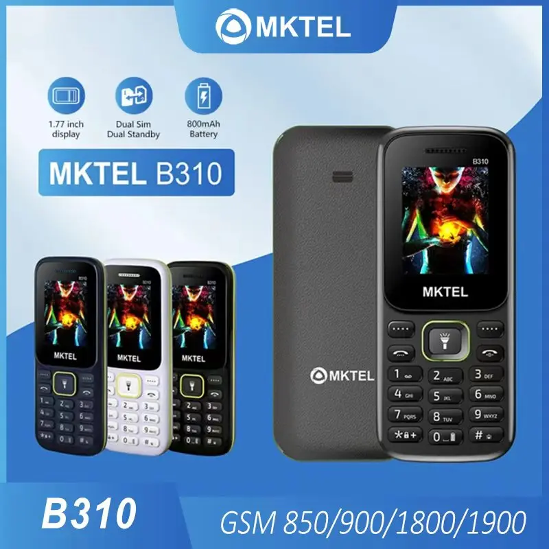 B310 1.77 Inch Dual SIM Feature Phone SC6531E Bluetooth FM Radio MP3 Torch 800mAh Battery Unlocked Basic Mobile Phone
