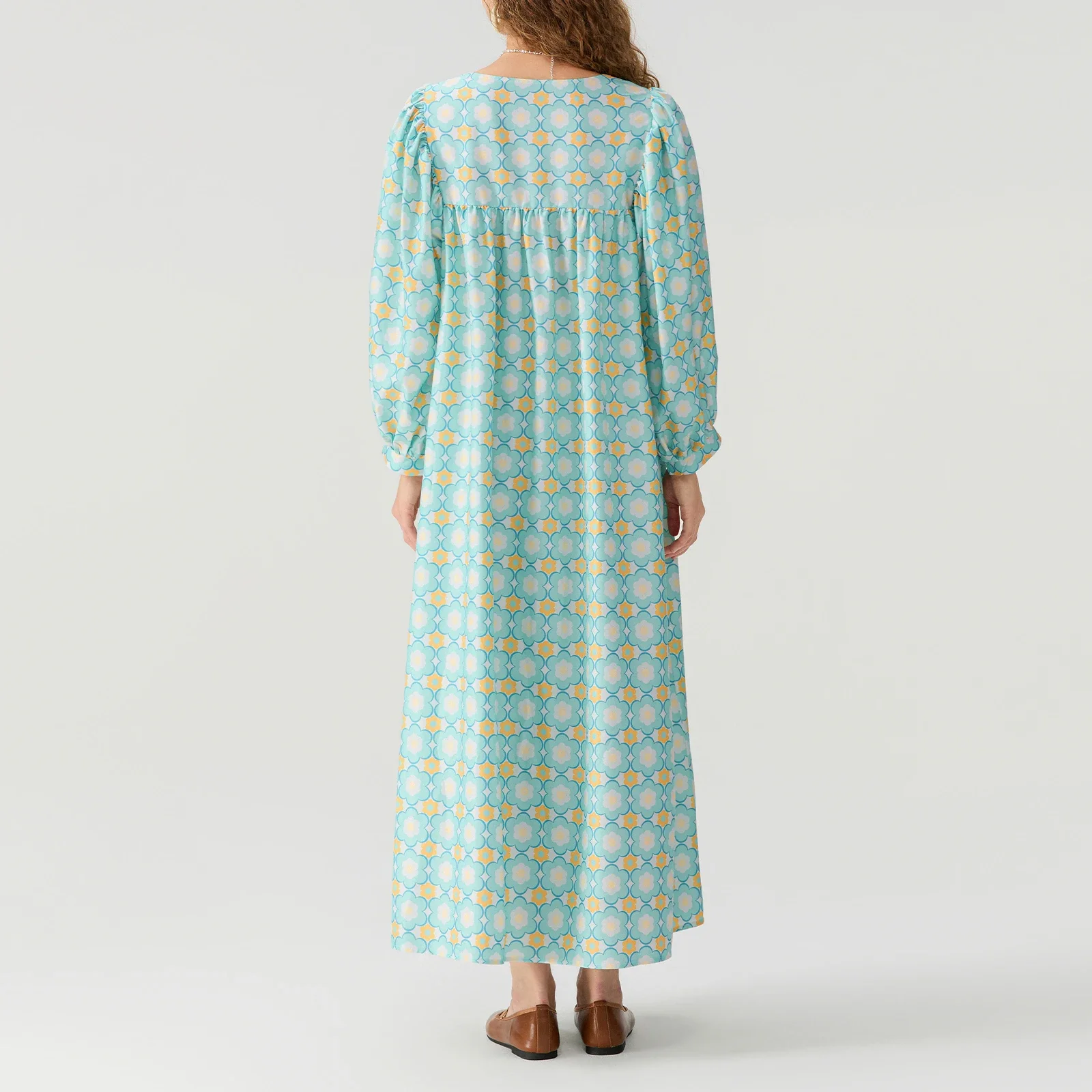 Robe bohème à manches longues pour femme, imprimé floral décontracté, col carré, robe de soirée A-Line pour la plage, les vacances, le club Streetwear