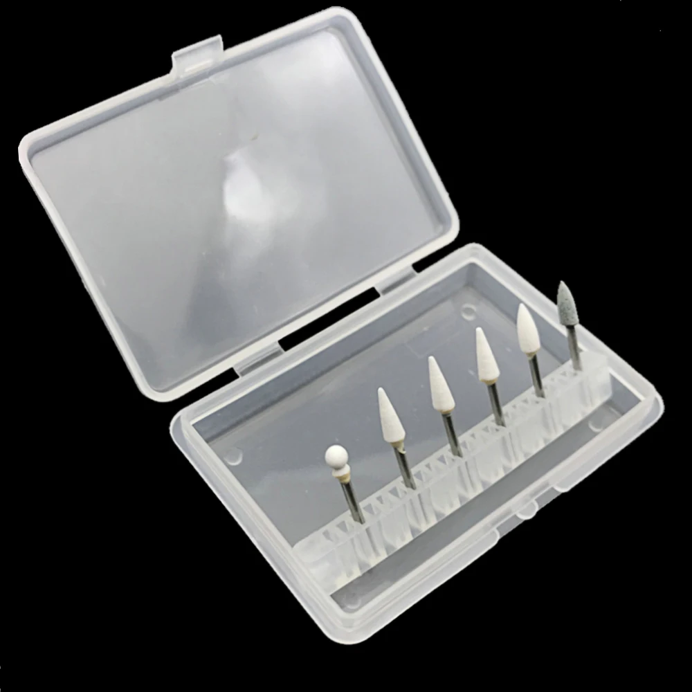 

6 pieces/box FL2/CN1/RD1 FG white sandstone+green sandstone polishing head set high-speed nail polish head