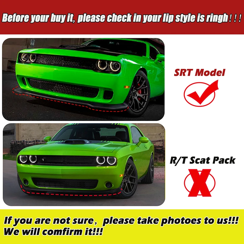 Rhyming Front Bumper Lip Shovel Protector Strip Diffuser Spoiler Splitter Guard Fit For Dodge Challenger SRT Scat Pack 2015-2022