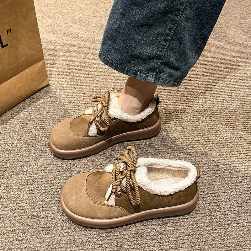 【2025 AW】Maillard chaussures femmes fausse fourrure doublé semelle souple à lacets confort chaussures Style rétro hiver mocassins chauds