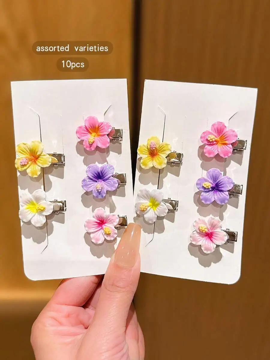 10pcs Random Color Flower Cute Hair Clips, Suitable For Daily Use Claw Clips Hair Claws Hair Barrettes, Hair Accessory, Summer