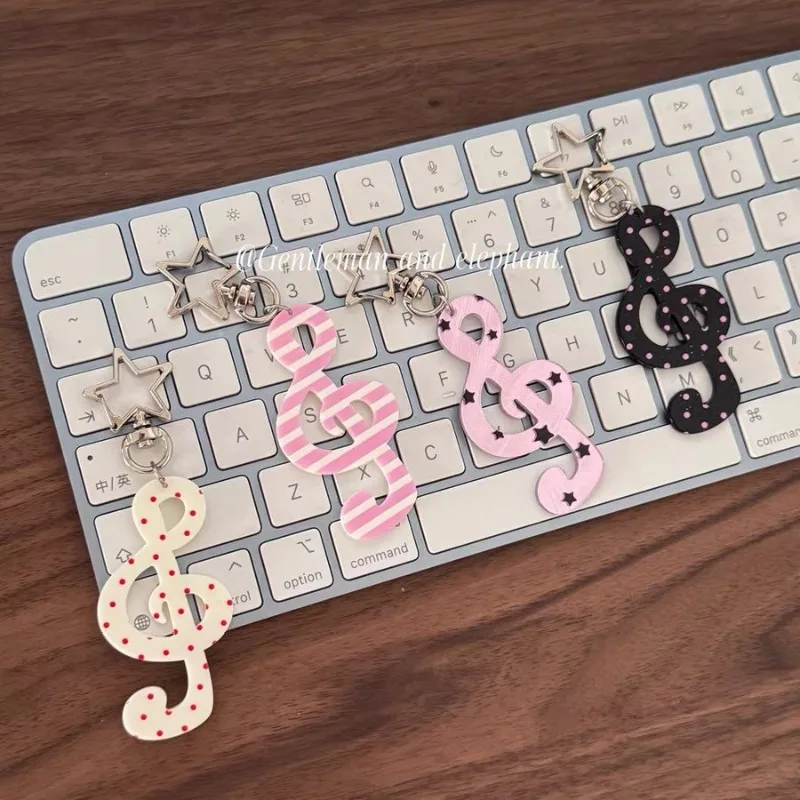 

Y2k Japanese Retro INS-style Polka Dot Music Note Acrylic Keychain Star & Stripe Pattern Cute Girl's Backpack Handbag Pendant
