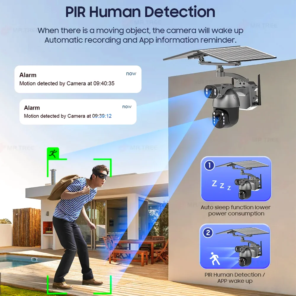 كاميرا Sim الشمسية 4G 10MP عدسة مزدوجة تتبع السيارات كاميرا الأمن الشمسية Ubox كشف الحركة كاميرا تعمل بالطاقة الشمسية 4g بطاقة Sim #5