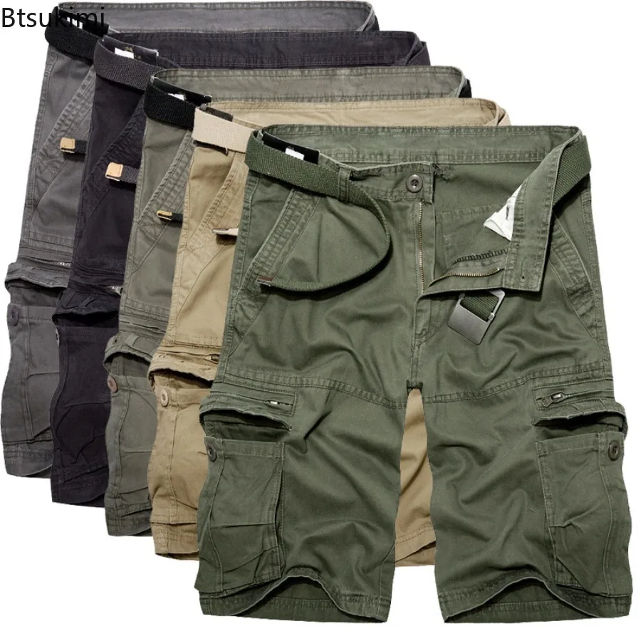 

2025 Summer Men's Cotton Cargo Shorts High Quality Men Outdoor Loose Casual Sport Shorts Oversized Multiple Pockets Homme Shorts