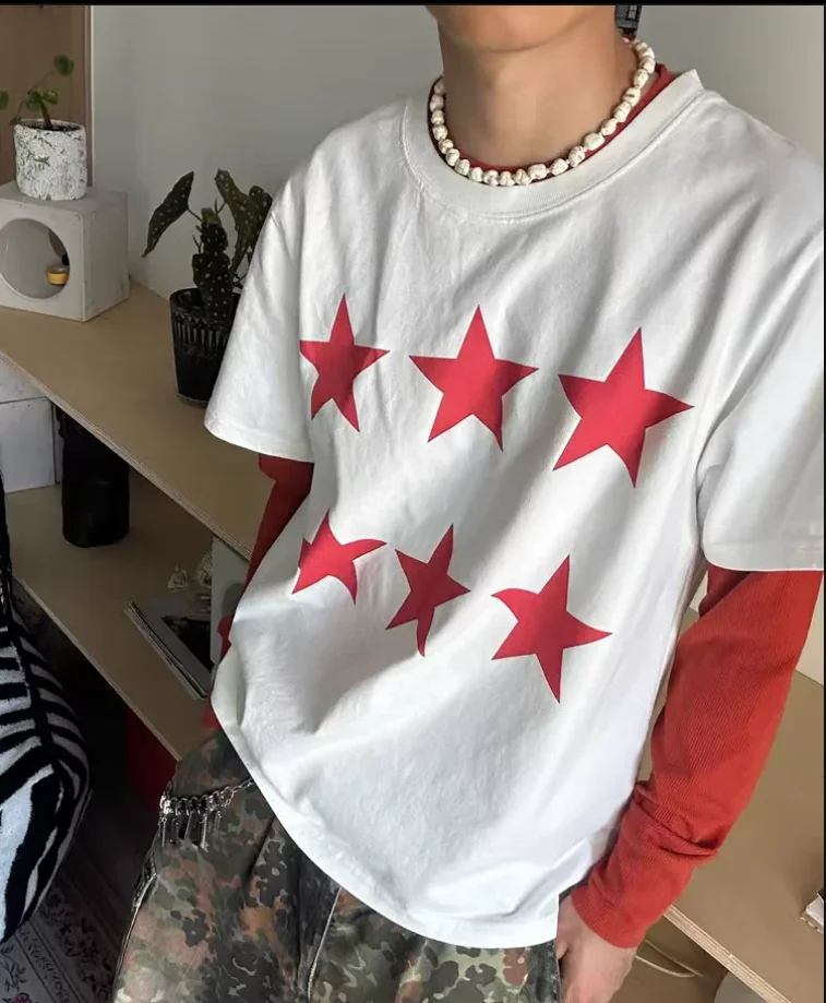 2026 ROCKSTAR Punk style cold spray metal tee short sleeved T-shirt TX1655