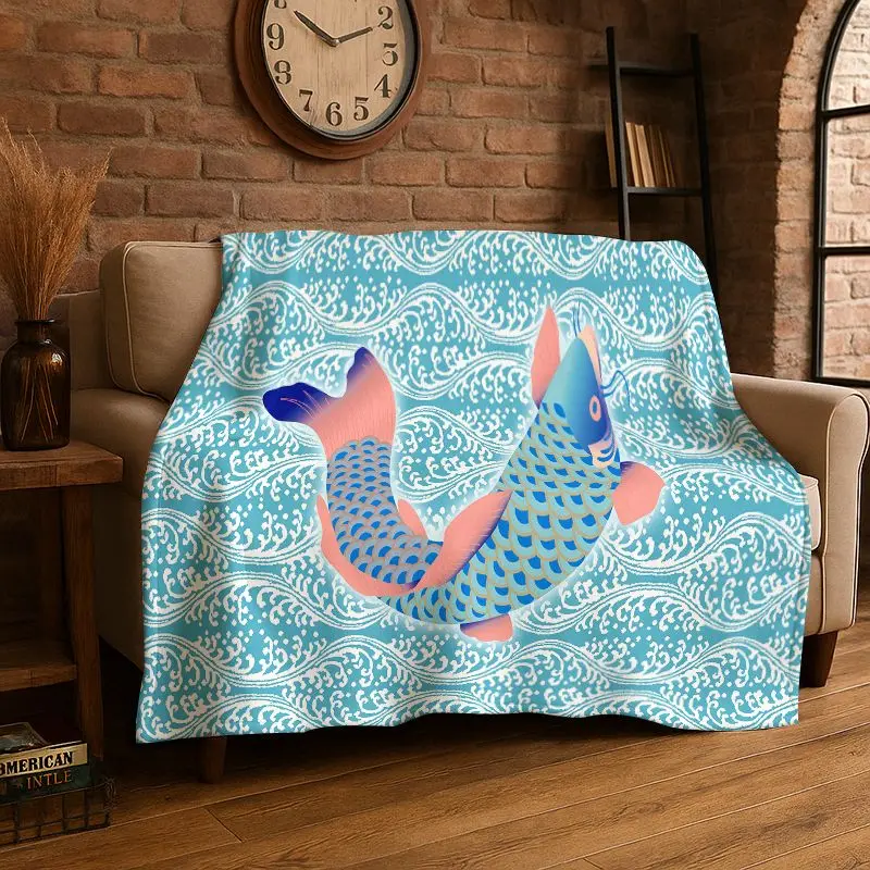 Classic Chinese Elements Style Flannel Blanket Soft Warm Throw Blanket for Bedroom Living Room Bed Travel Camping Picnic Cover