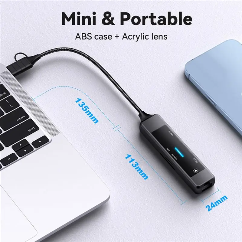 AY14 -5-IN-1 USB C Hub Splitter USB-C To RJ45 Lan Ethernet USB 2.0/3.0 Adapter SD/TF Card Reader For PC Laptop