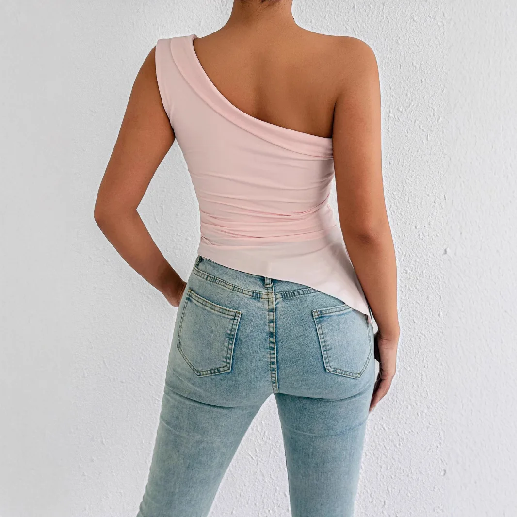 Abbigliamento estivo da donna con collo diagonale Top New T-shirt con spacco laterale in tinta unita con una parola Taglie forti 9XL 8XL 7XL 6XL