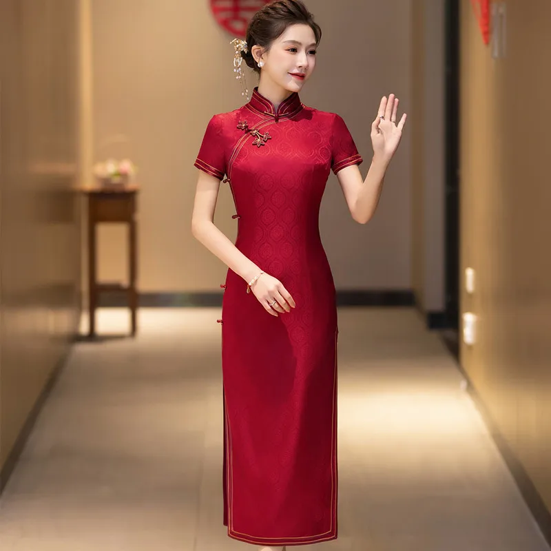 High-End High Quality Real Silk Cheongsam Qipao Wedding Suit 2024 New Woven Dress