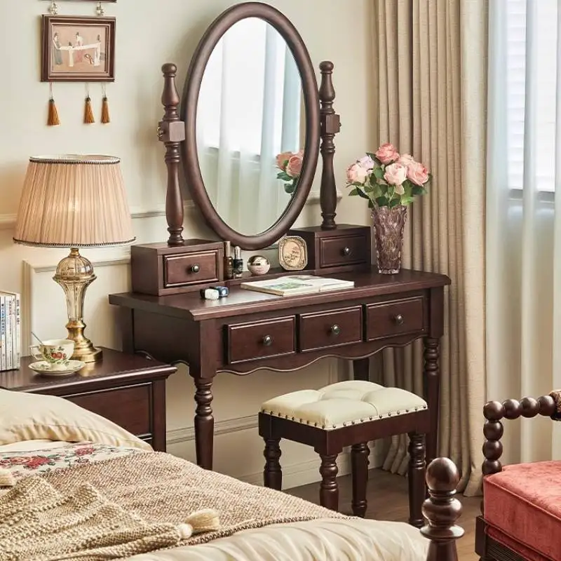 

Storage Cabinet Dressing Table Wooden Bedroom Lighted Chair Dressing Table Vanity Mirror Drawer Penteadeira Feminina Furniture