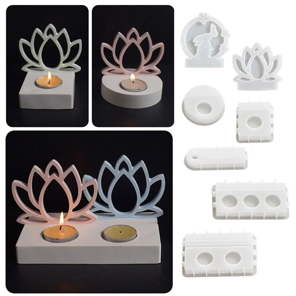 イースターウサギ蝶キャンドルホルダー型透明 DIY シリコーン型セラミック石膏蓮の花樹脂キャンドルホルダー金型