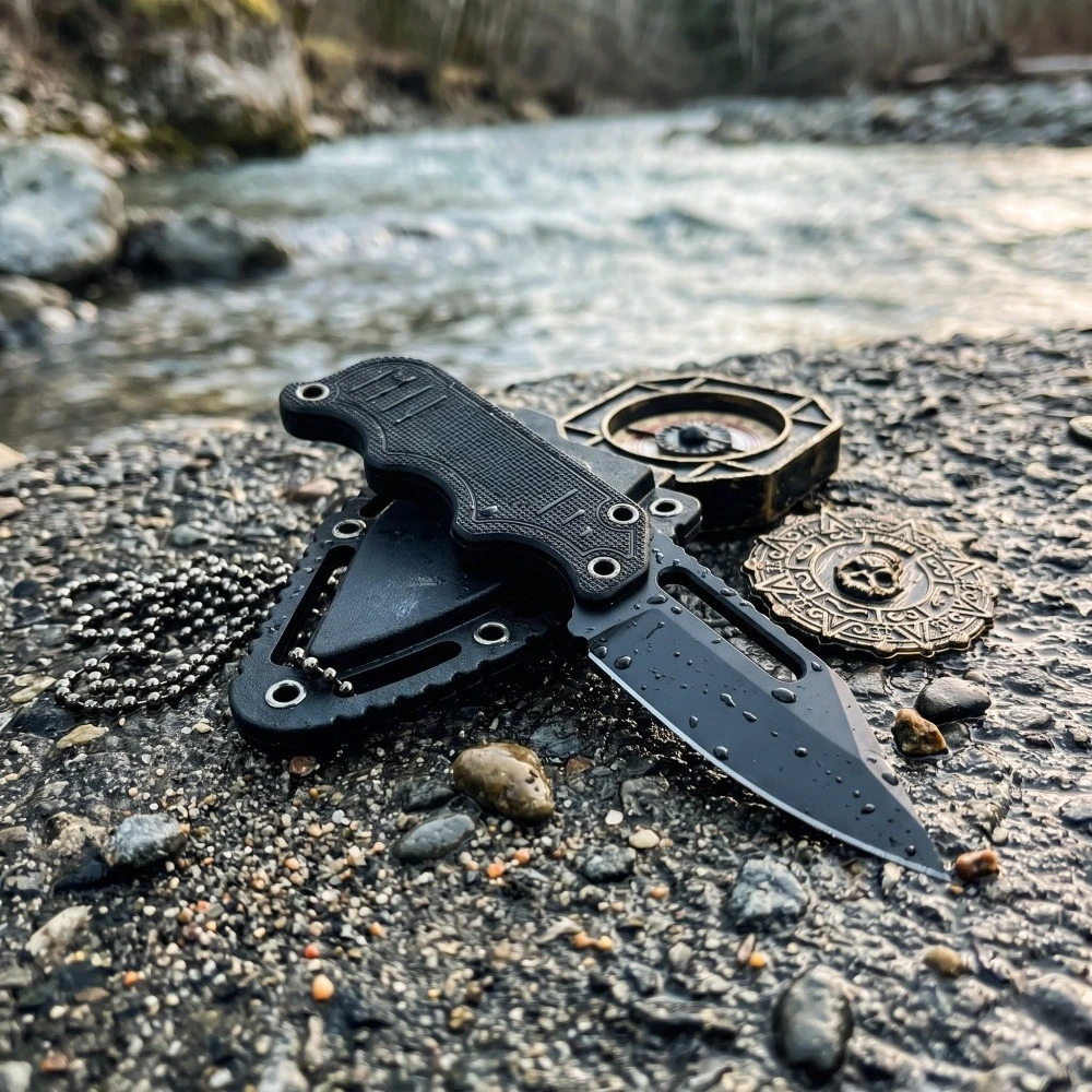 Mini Instinct Small Straight Knife with K Sheath Portable Outdoor Camping Pocket Fishing Necklace Knives EDC Rope Cutting Knives