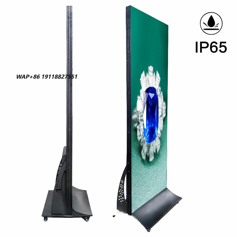 P2.5 Portable Smart Digital Advertising Player LED Screen Movable Flooring Standing Outdoor LED Poster Display with Wheels