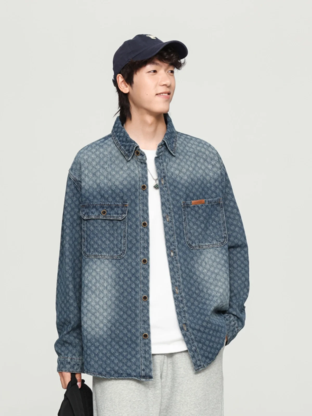 American Style Embroidered Casual Denim Shirt Jacket Men's Trendy Brand Autumn High Sensation Loose Large Size Shirt Jacket