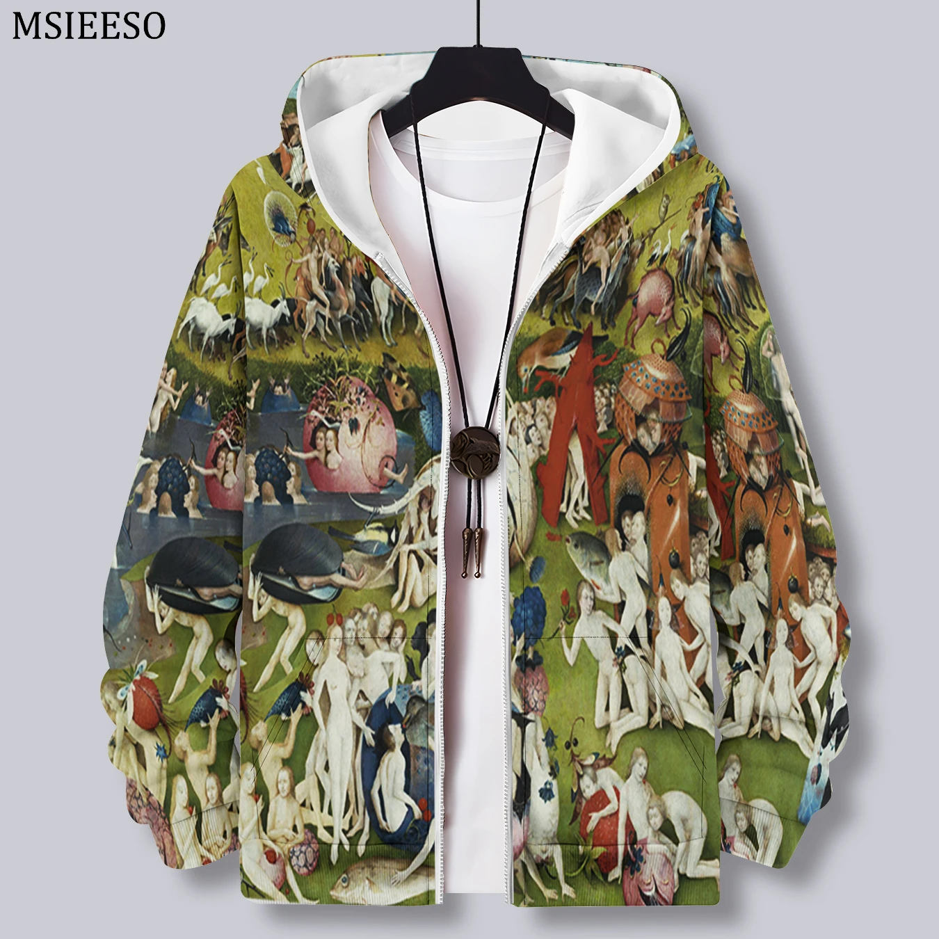 MSIEESO Medieval Garden of Earthly Delights Printed Zipper Hoodie Men Long Sleeve Casual Jacket Hooded Sweatshirt Women Coat