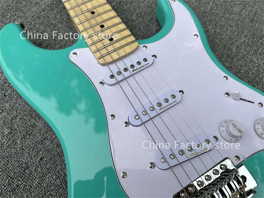 Factory light green 6-string electric guitar maple fingerboard chrome hardware SSS pickup can be customized