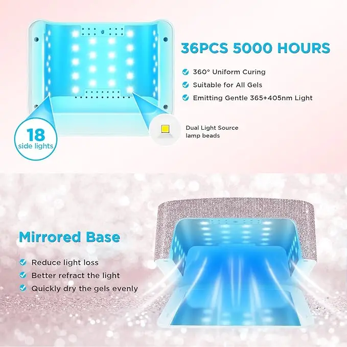 120W Rechargeable UV LED Nail Lamp 4 Timer Nail Dryer With Fully Decorate Sparkling Nail Rhinestones Diamond For Salon Use
