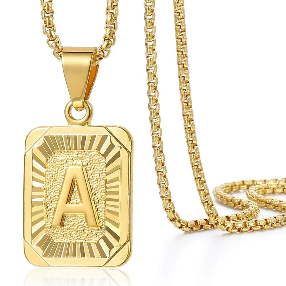 Initial A-Z Alphabet Capital Letter Pendant Necklace for Men Women Stainless Steel Box Link Chain Dropshipping US Stock GPM05A