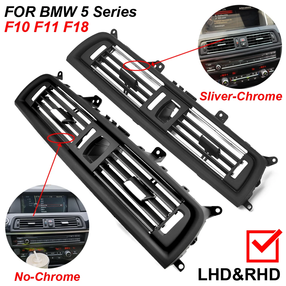 BMW 5 시리즈 F10 F11 F18 64229166885 고품질 프론트 콘솔 대시 에어컨, 크롬 AC 벤트 완전 조립, 신제품