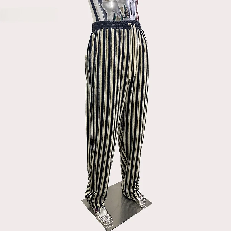 Nerazzurri Men's Casual Pants Loose Fit Stripe Pattern Fashionable Summer Drapey Long Trousers Street Style Youthful Energy