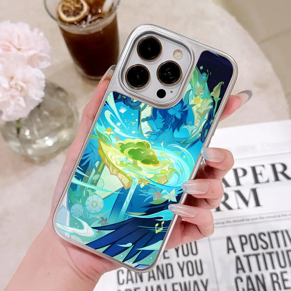

Game GI Venti Phone Case for iPhone 17 16 15 14 13 12 11 Air Pro Max Plus Electroplated Silver Cover
